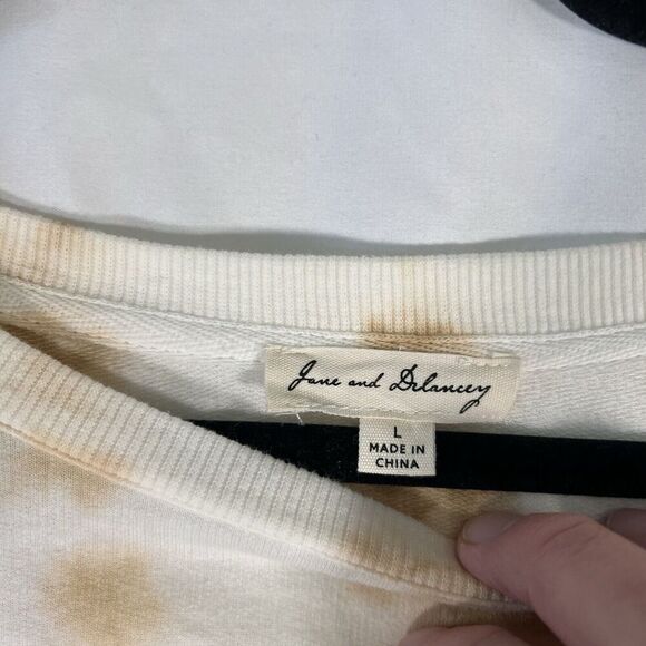 Jane Delancey Sweater Women's Large White Yellow Crew Neck Long Sleeve Pullover - Picture 2 of 7